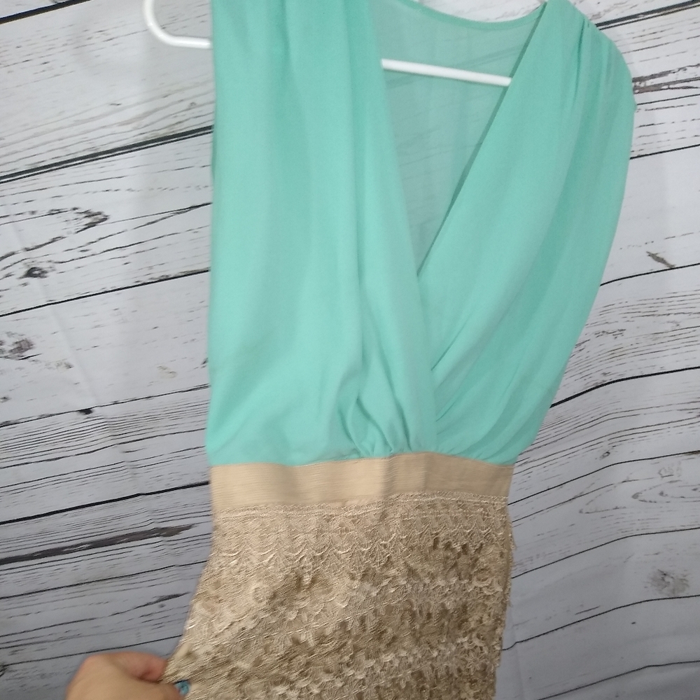 Teal and tan dress